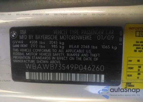 2009 BMW 335I from USA, damaged, VIN WBAWB73549P046260